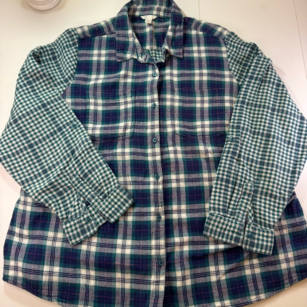 Cato’s Button Up Plaid Women’s Long Sleeve Green Roll Tab Sleeve 18/20